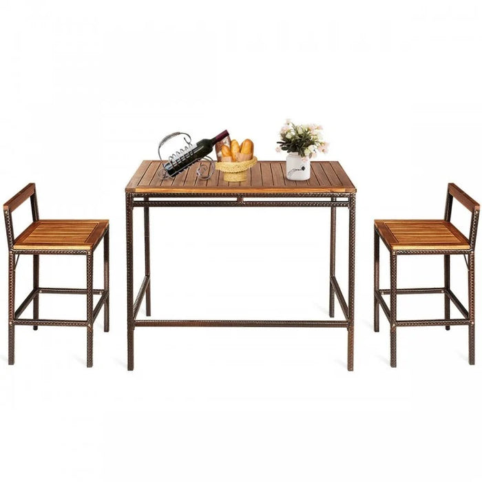 Outdoor Patio Wooden Bar Table and Chair Set