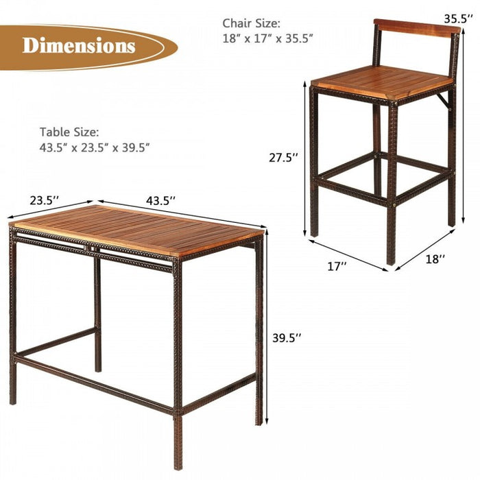 Outdoor Patio Wooden Bar Table and Chair Set