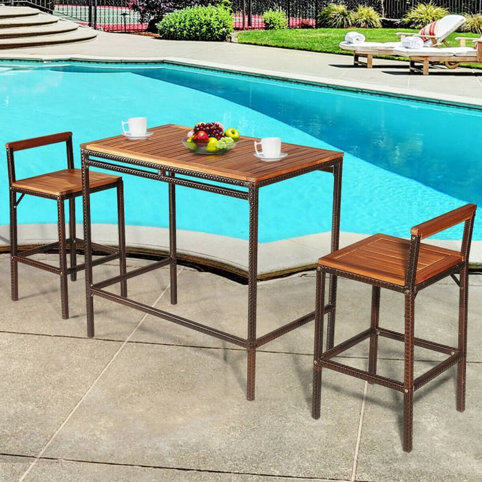 Outdoor Patio Wooden Bar Table and Chair Set