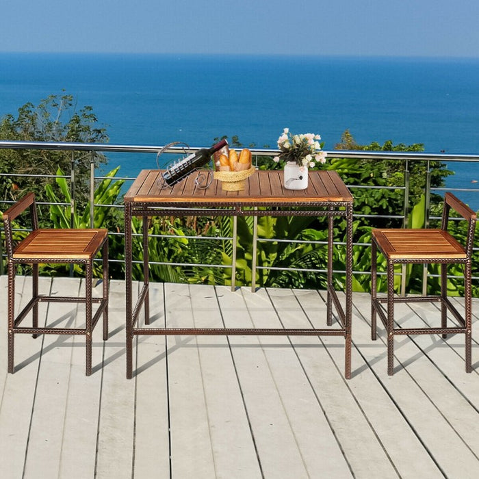 Outdoor Patio Wooden Bar Table and Chair Set