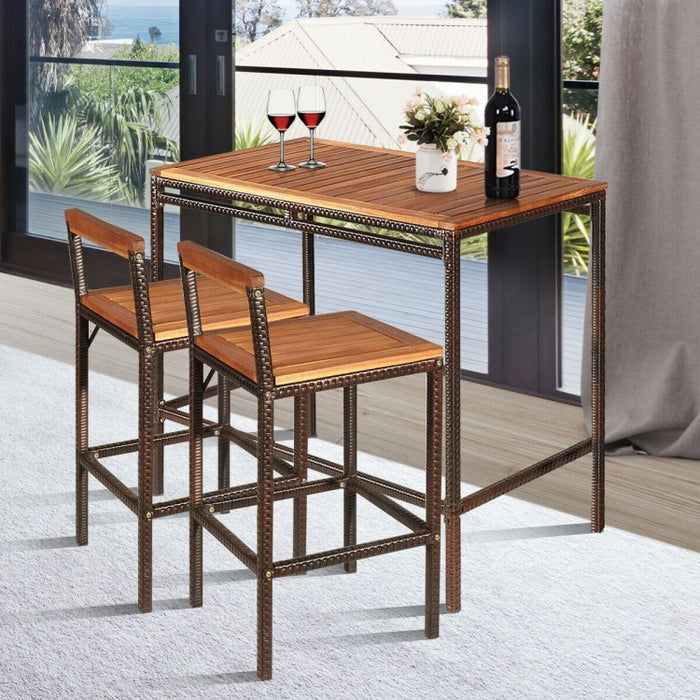 Outdoor Patio Wooden Bar Table and Chair Set