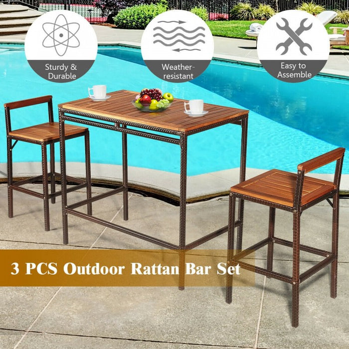Outdoor Patio Wooden Bar Table and Chair Set