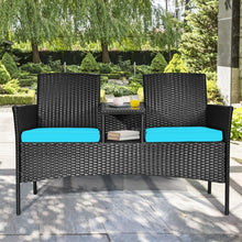 Charger l&#39;image dans la galerie, Outdoor Wicker Patio Conversation Set Sofa Loveseat Glass Table with Turquoise Cushions
