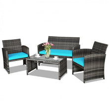 Load image into Gallery viewer, 4-Piece Outdoor Patio Wicker Sofa Set with Glass Coffee Table
