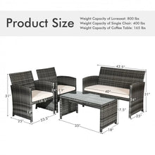 Load image into Gallery viewer, 4-Piece Outdoor Patio Wicker Sofa Set with Glass Coffee Table
