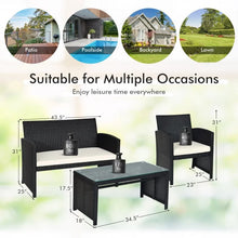 Load image into Gallery viewer, 4-Piece Outdoor Patio Wicker Sofa Set with Glass Coffee Table

