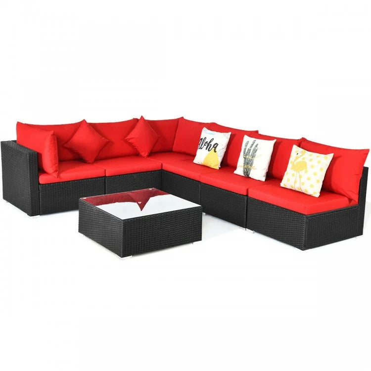 7-Piece Modular Outdoor Wicker Sofa Set with Coffee Table