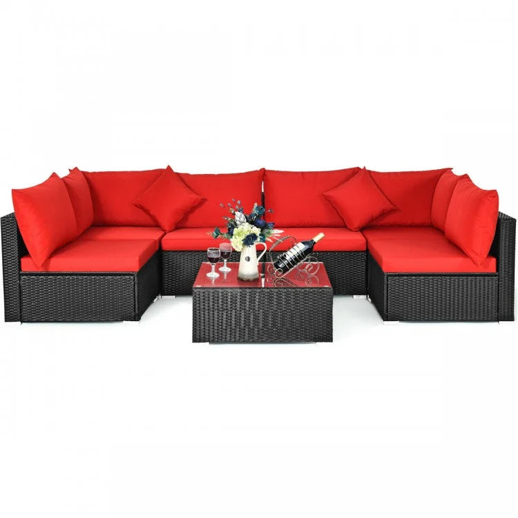 7-Piece Modular Outdoor Wicker Sofa Set with Coffee Table