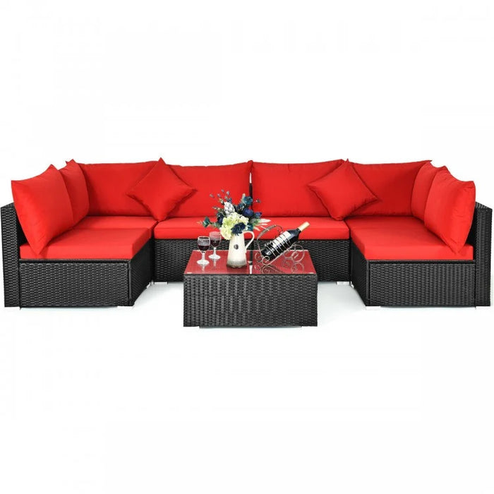 7-Piece Modular Outdoor Wicker Sofa Set with Coffee Table
