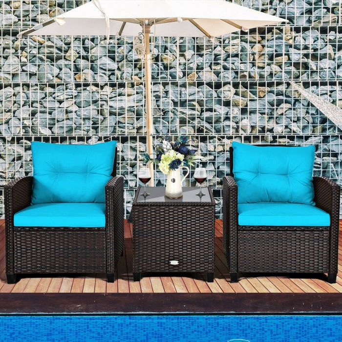 3-Piece Outdoor Patio Furniture Set with Built-in Cushions