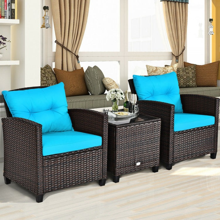 3-Piece Outdoor Patio Furniture Set with Built-in Cushions