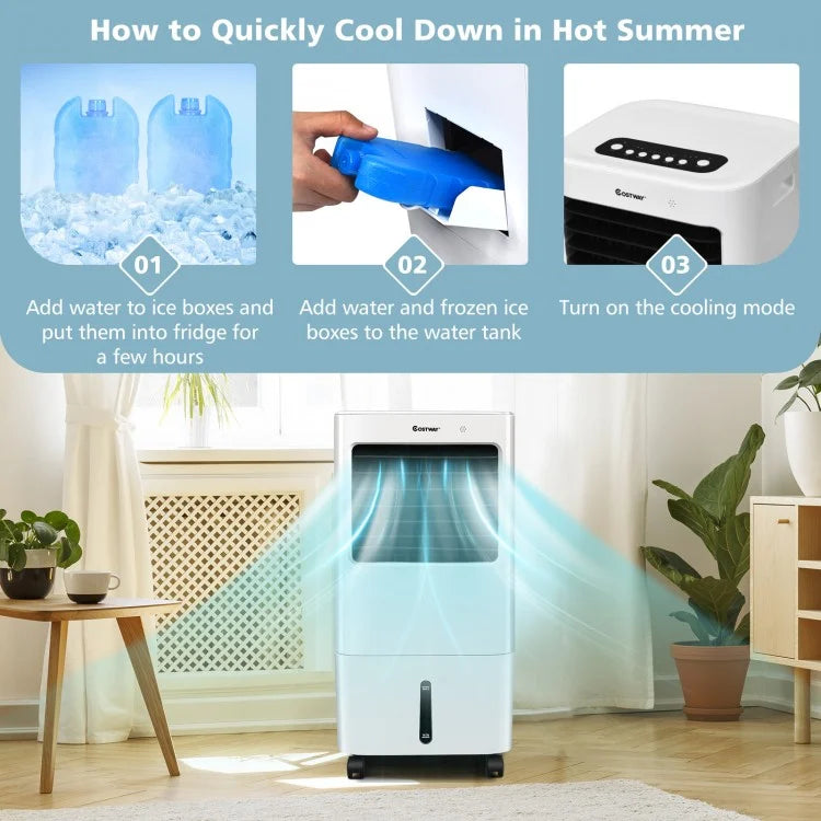 Portable Evaporative Air Cooler with Cooling, Humidifying, and Air Purifying Functions