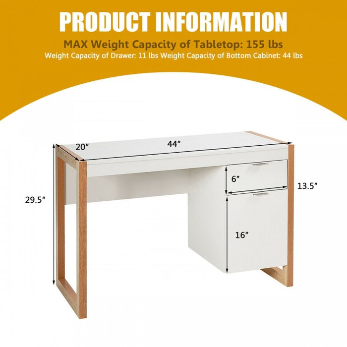 Modern White Computer Desk with Drawers for Office