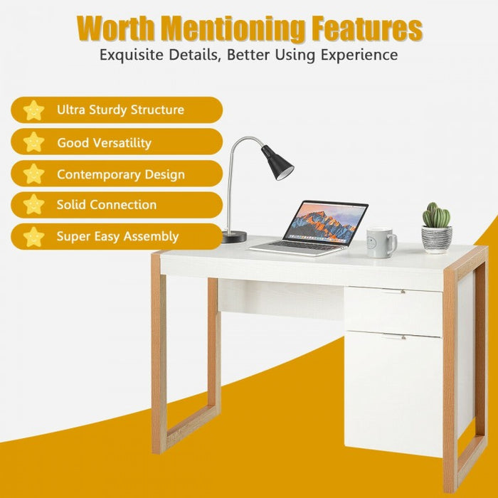 Modern White Computer Desk with Drawers for Office