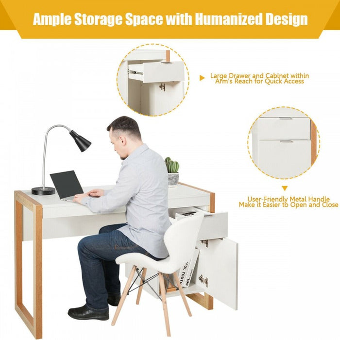 Modern White Computer Desk with Drawers for Office