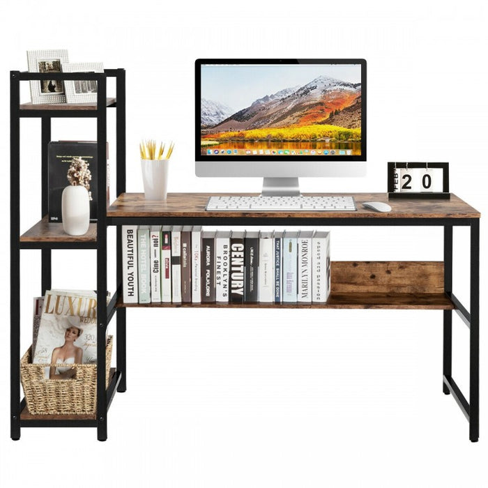 Industrial-Style Metal Computer Desk with Shelves