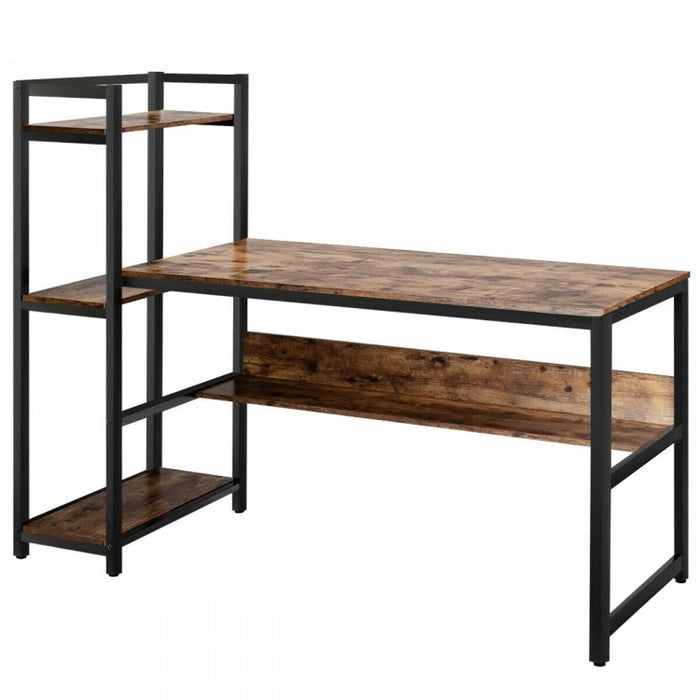 Industrial-Style Metal Computer Desk with Shelves