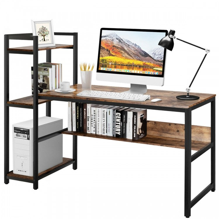 Industrial-Style Metal Computer Desk with Shelves