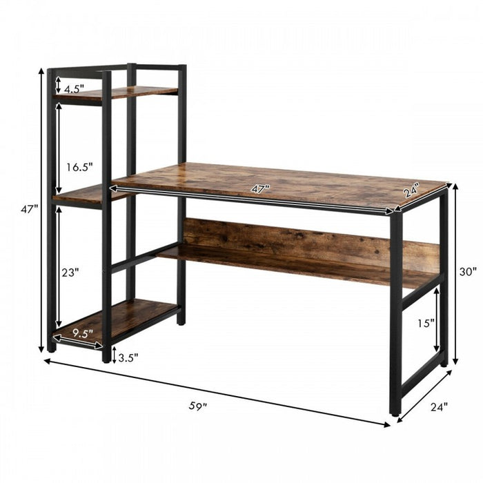 Industrial-Style Metal Computer Desk with Shelves