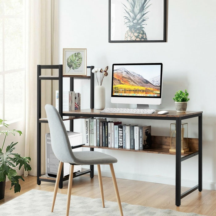 Industrial-Style Metal Computer Desk with Shelves