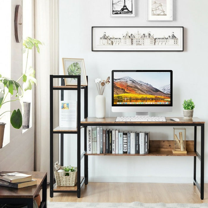 Industrial-Style Metal Computer Desk with Shelves