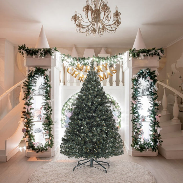 PVC Artificial Christmas Tree with 200 Pre-Installed LED Lights and Metal Stand - Suitable for Indoor and Outdoor Christmas Party Decorations