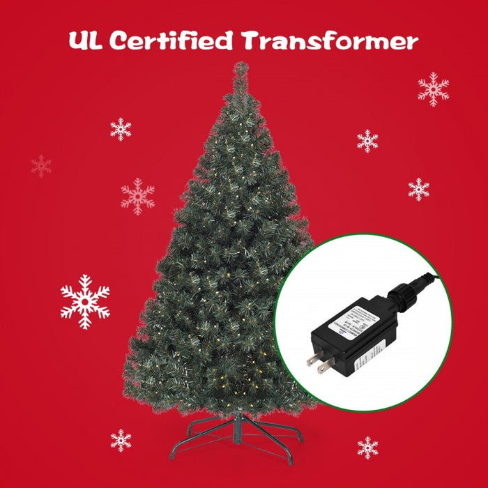 PVC Artificial Christmas Tree with 200 Pre-Installed LED Lights and Metal Stand - Suitable for Indoor and Outdoor Christmas Party Decorations