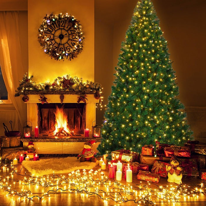 9-Foot Artificial Christmas Tree with 700 Warm White LED Lights - Perfect for Christmas Decorations