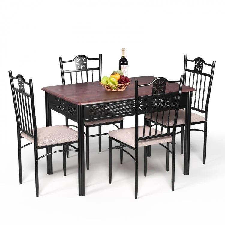Costway Vintage Dining Room Table Sets 5-Piece with 4 Chairs and Rectangular Table - Suitable for Restaurant and Kitchen