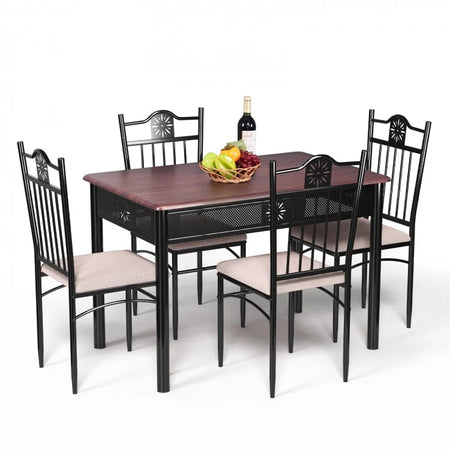Costway Vintage Dining Room Table Sets 5-Piece with 4 Chairs and Rectangular Table - Suitable for Restaurant and Kitchen