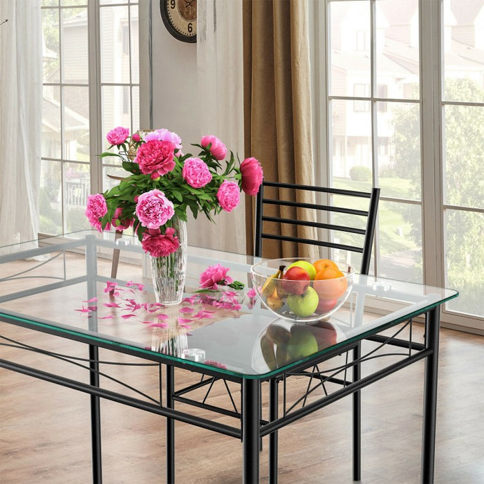 Modern Small Dining Room Set - 5-Piece Set with Tempered Glass Table and 4 Padded Chairs - Suitable for Kitchen and Restaurant