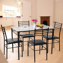 Charger l&#39;image dans la galerie, Modern Small Dining Room Set - 5-Piece Set with Tempered Glass Table and 4 Padded Chairs - Suitable for Kitchen and Restaurant
