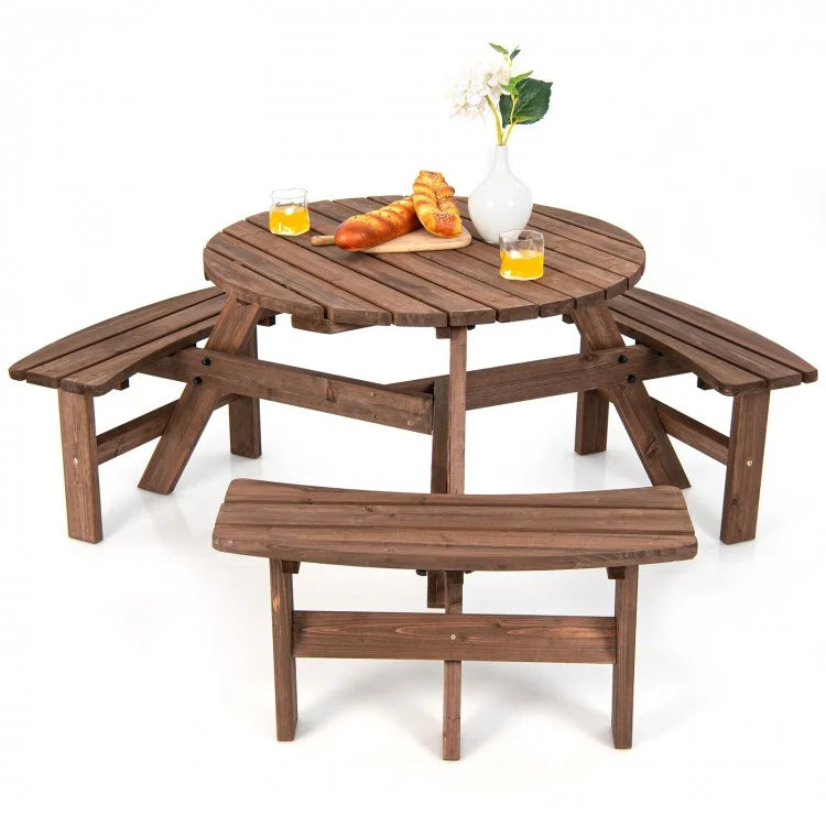 Outdoor Dining Table and Bench Set with Umbrella Stand - Ideal for Backyard, Garden, and Picnic Gatherings