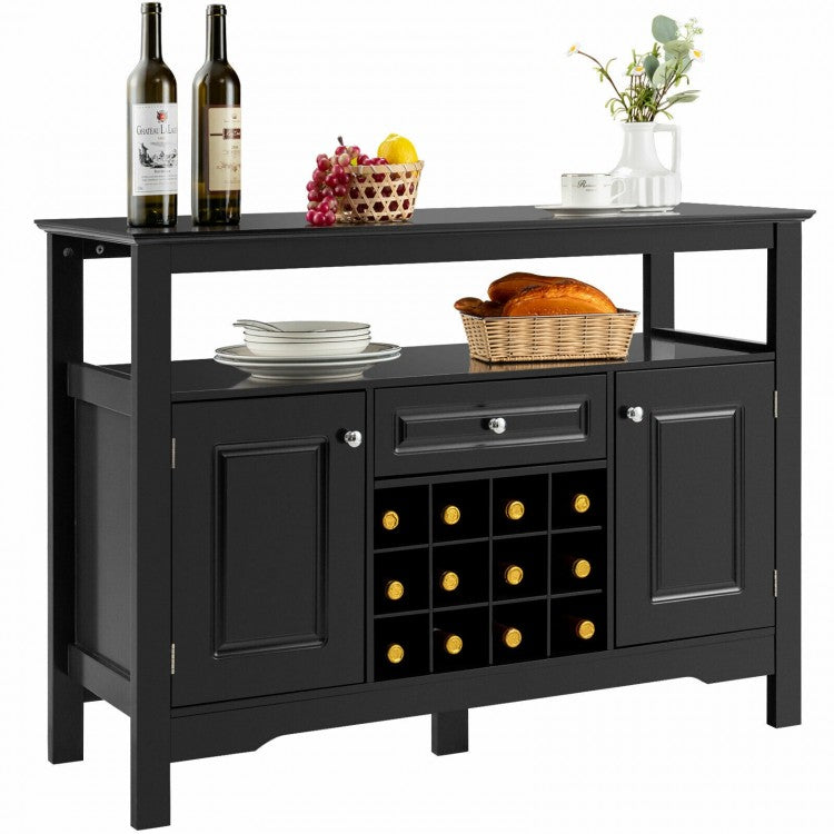 Costway Modern Bar Wine Cabinet Storage Unit with Drawers and Cabinet Doors - Suitable for Restaurant and Bar