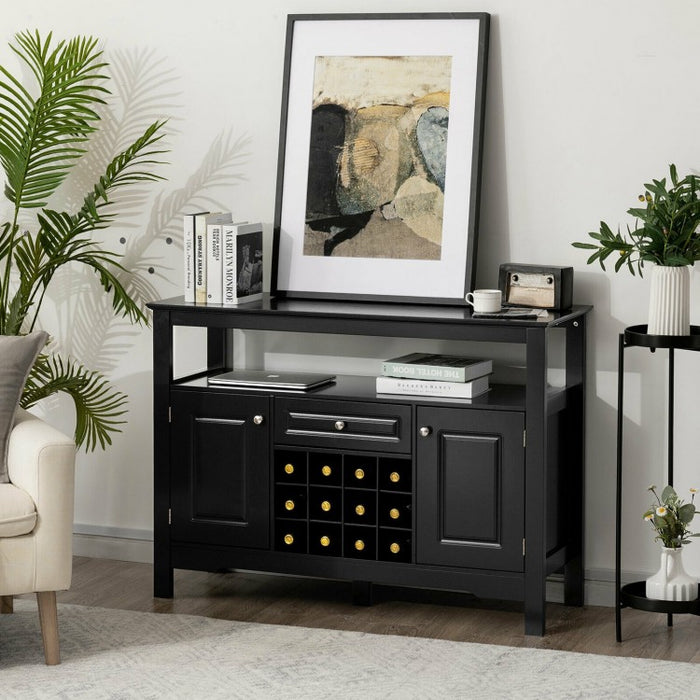 Costway Modern Bar Wine Cabinet Storage Unit with Drawers and Cabinet Doors - Suitable for Restaurant and Bar