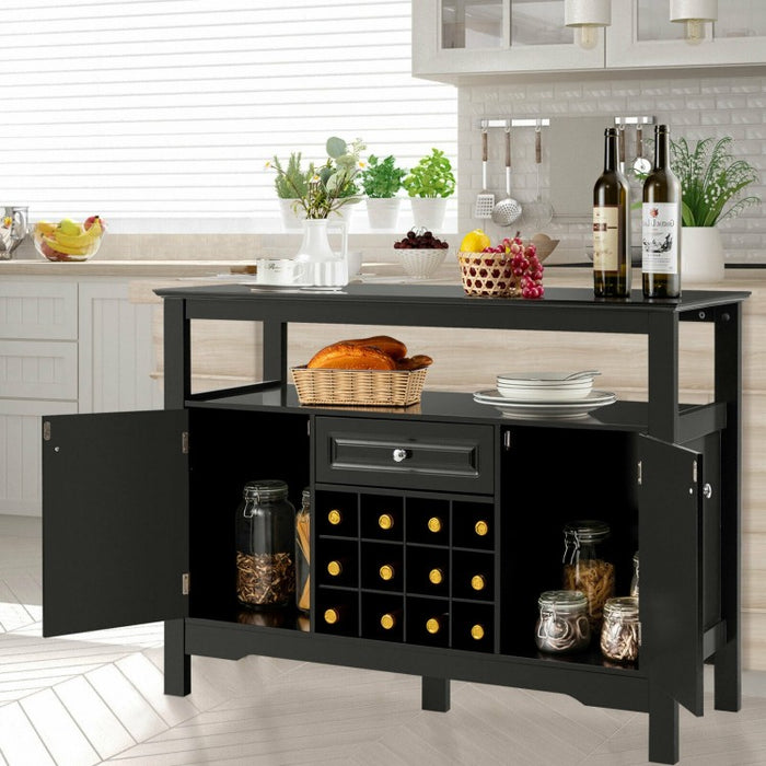 Costway Modern Bar Wine Cabinet Storage Unit with Drawers and Cabinet Doors - Suitable for Restaurant and Bar