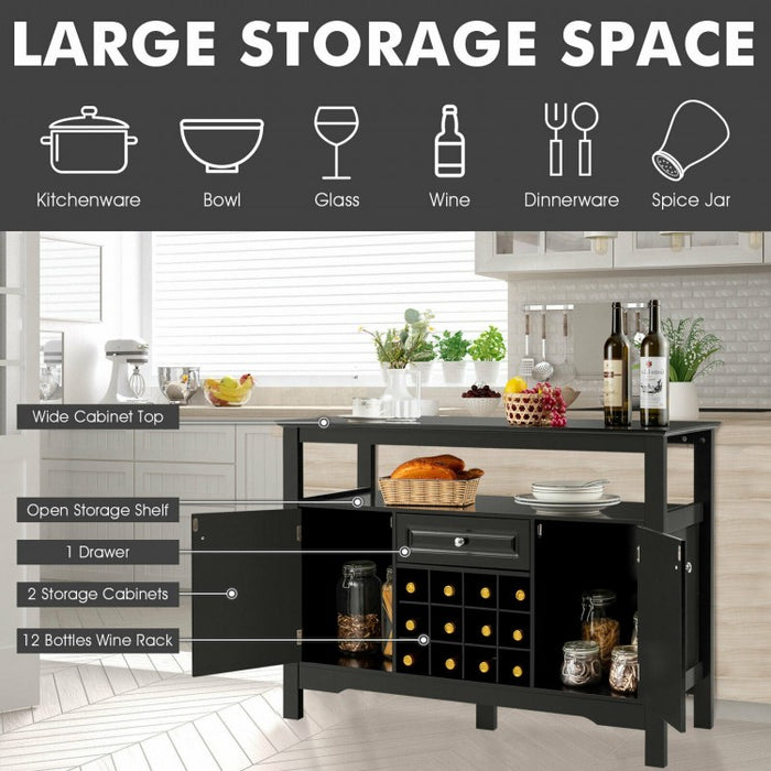 Costway Modern Bar Wine Cabinet Storage Unit with Drawers and Cabinet Doors - Suitable for Restaurant and Bar