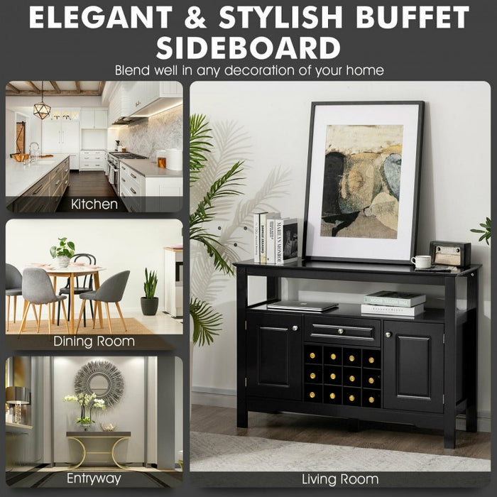 Costway Modern Bar Wine Cabinet Storage Unit with Drawers and Cabinet Doors - Suitable for Restaurant and Bar