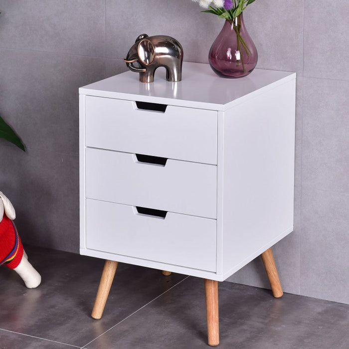 Inexpensive White Bedroom Nightstand with 3 Drawers