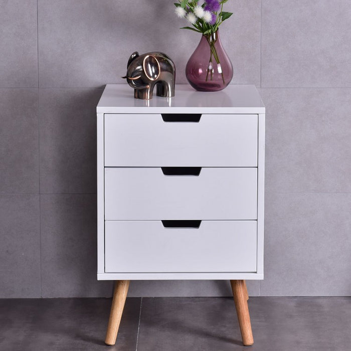 Inexpensive White Bedroom Nightstand with 3 Drawers