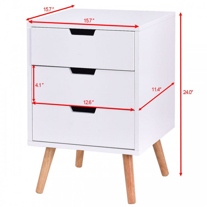 Inexpensive White Bedroom Nightstand with 3 Drawers