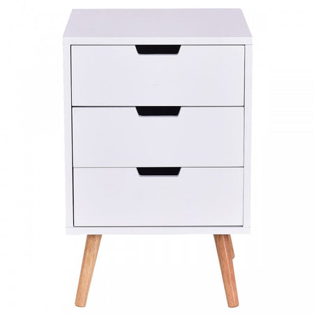 Inexpensive White Bedroom Nightstand with 3 Drawers