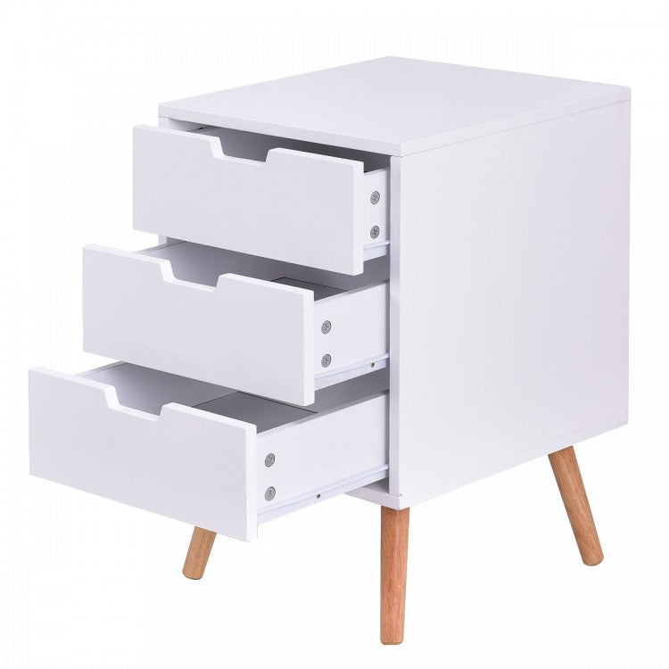 Inexpensive White Bedroom Nightstand with 3 Drawers