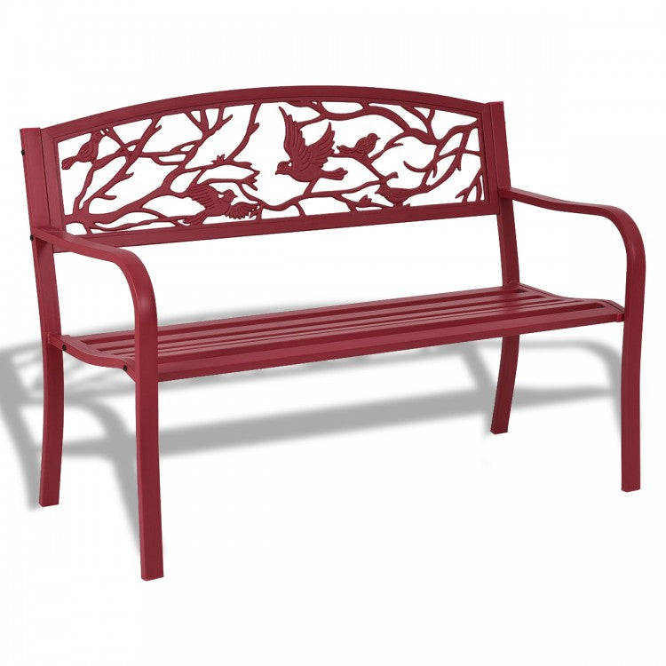 Outdoor Patio Red Cast Iron Garden Bench