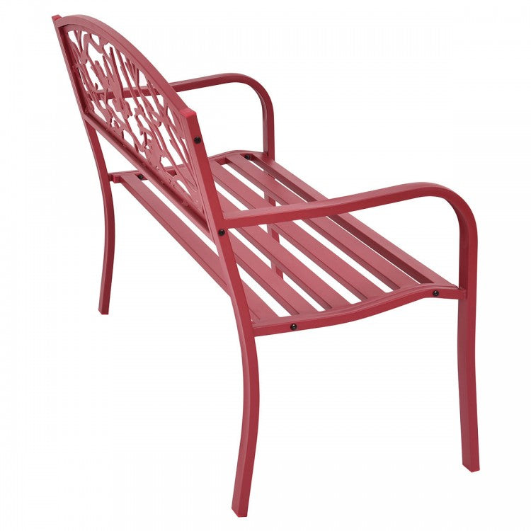 Outdoor Patio Red Cast Iron Garden Bench