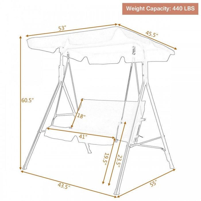 2-Person Outdoor Garden Backyard Swing Chair with Adjustable Canopy