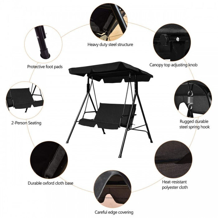 2-Person Outdoor Garden Backyard Swing Chair with Adjustable Canopy