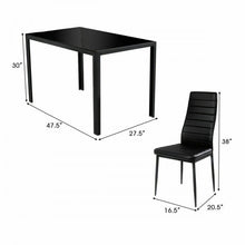 Charger l&#39;image dans la galerie, Modern Black Dining Room Set - 5-Piece Set with Tempered Glass Table and 4 Chairs - Suitable for Restaurant and Cafe

