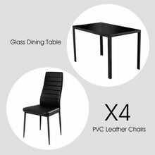 Charger l&#39;image dans la galerie, Modern Black Dining Room Set - 5-Piece Set with Tempered Glass Table and 4 Chairs - Suitable for Restaurant and Cafe
