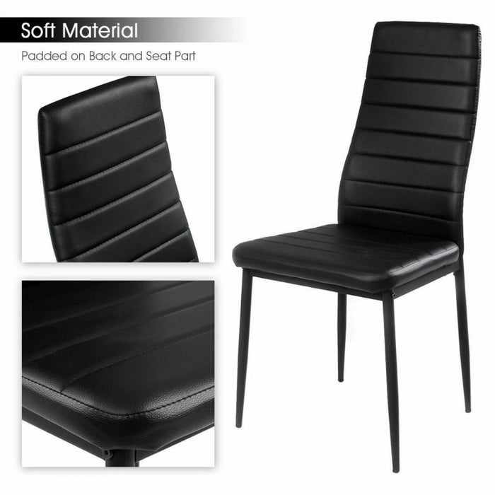 Modern Black Dining Room Set - 5-Piece Set with Tempered Glass Table and 4 Chairs - Suitable for Restaurant and Cafe
